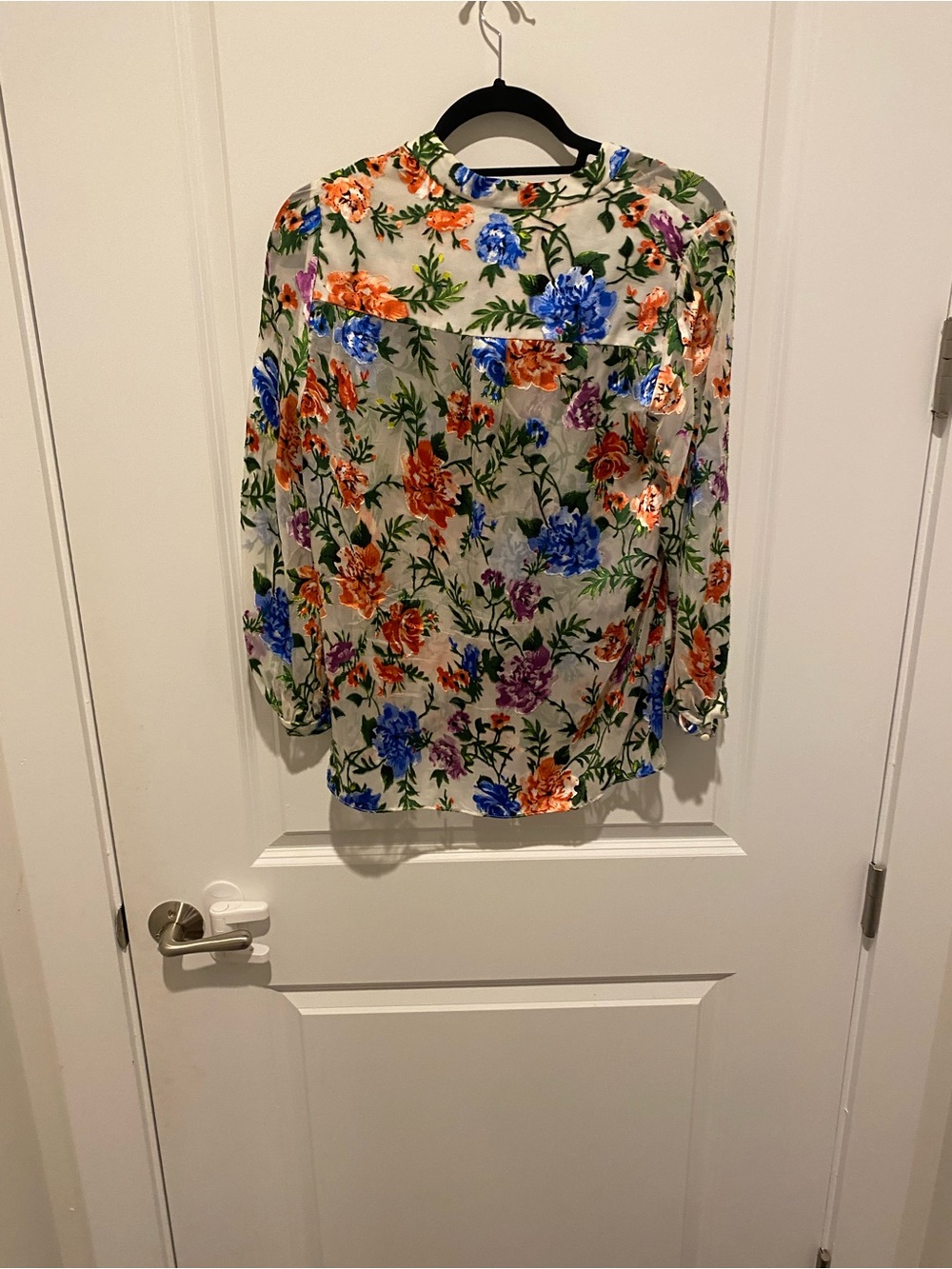 Alice + Olivia Floral V-Neck Blouse in Orange, Blue, Purple, Green, Cream - Picture 4 of 9